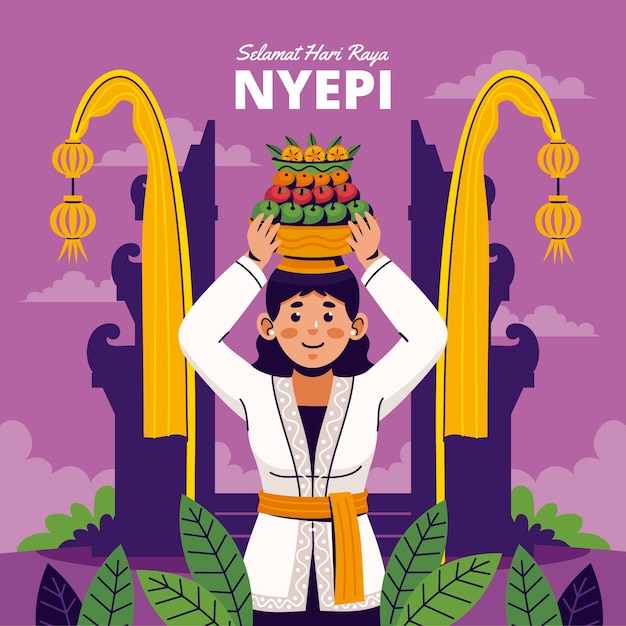 Płaska Ilustracja Celebracja Nyepi