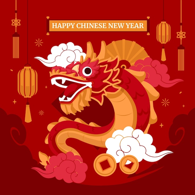 Plik wektorowy płaska ilustracja chińskiego święta nowego roku