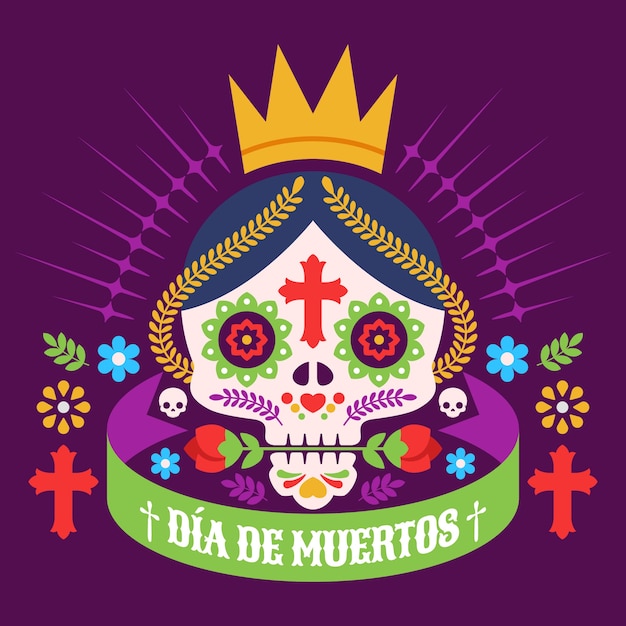 Plik wektorowy płaska ilustracja dia de muertos