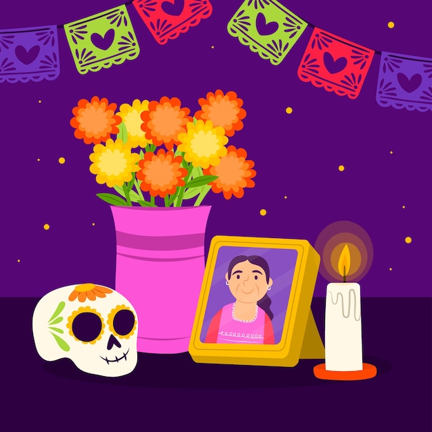 Plik wektorowy płaska ilustracja dia de muertos