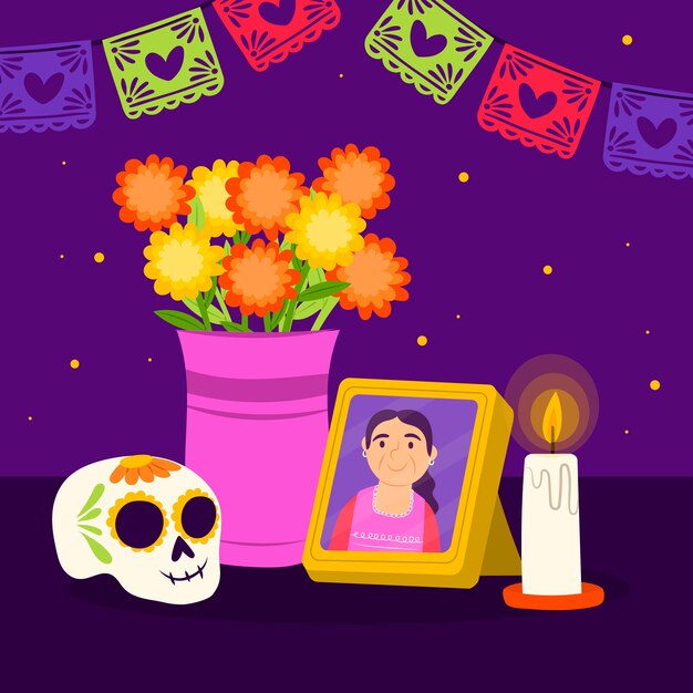 Płaska ilustracja dia de muertos