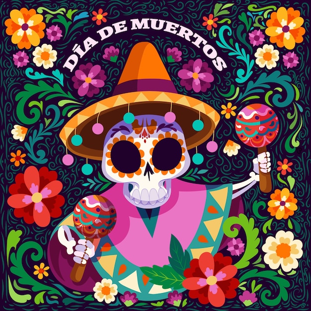 Plik wektorowy płaska ilustracja dia de muertos