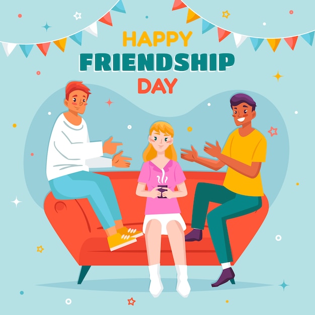 Plik wektorowy płaska ilustracja dnia przyjaźni z grupą przyjaciół