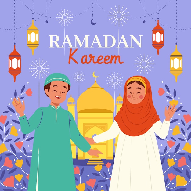 Płaska ilustracja do obchodów islamskiego ramadanu
