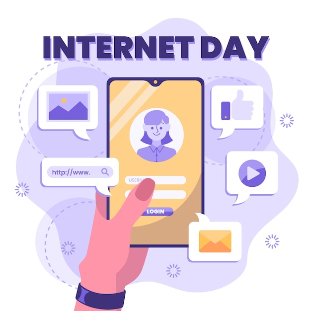 Płaska Ilustracja Do Obchodów Międzynarodowego Dnia Internetu