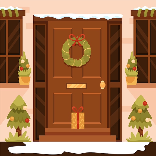 Plik wektorowy płaska ilustracja drzwi świątecznych