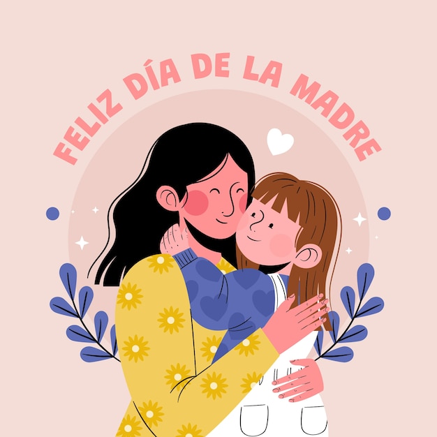 Plik wektorowy płaska ilustracja dzień matki w języku hiszpańskim
