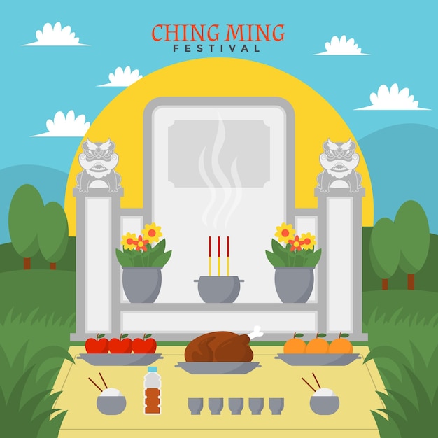 Płaska Ilustracja Festiwalu Ching Ming