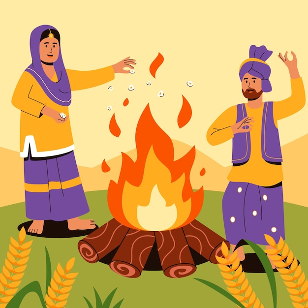 Płaska Ilustracja Festiwalu Lohri