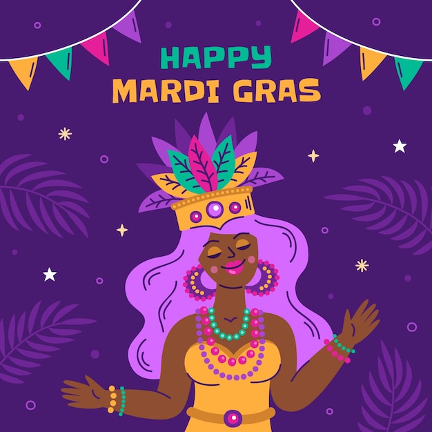 Płaska Ilustracja Festiwalu Mardi Gras