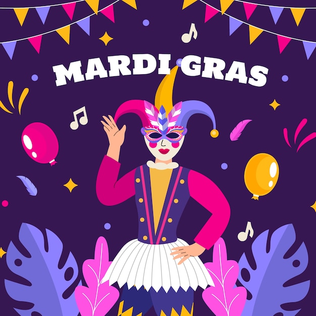 Płaska ilustracja festiwalu Mardi Gras