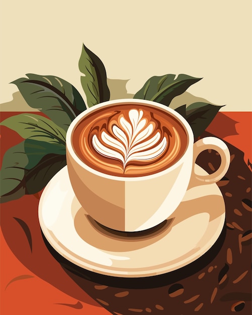 Płaska ilustracja filiżanki z cappuccino. Wysoka jakość