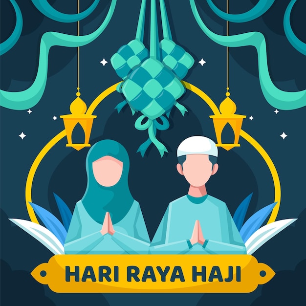 Plik wektorowy płaska ilustracja hari raya haji