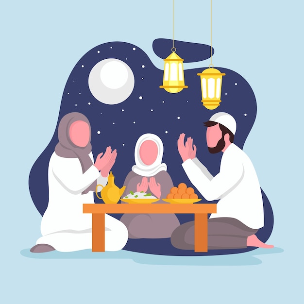 Płaska Ilustracja Iftar Z Ludźmi