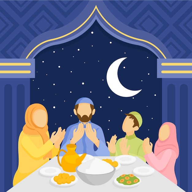 Plik wektorowy płaska ilustracja iftar z ludźmi