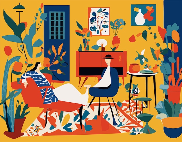 Płaska ilustracja inspirowana wycinankami Matisse'a
