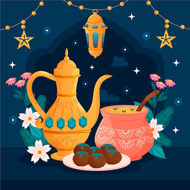 Płaska ilustracja islamskich uroczystości Ramadanu