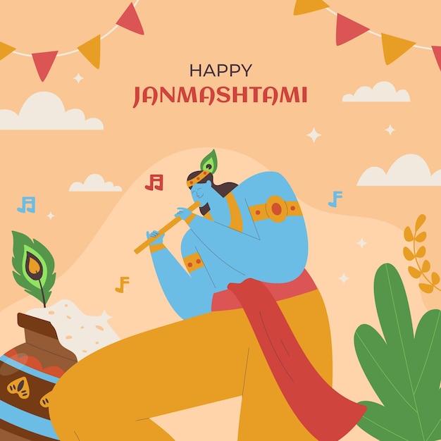 Płaska Ilustracja Janmashtami