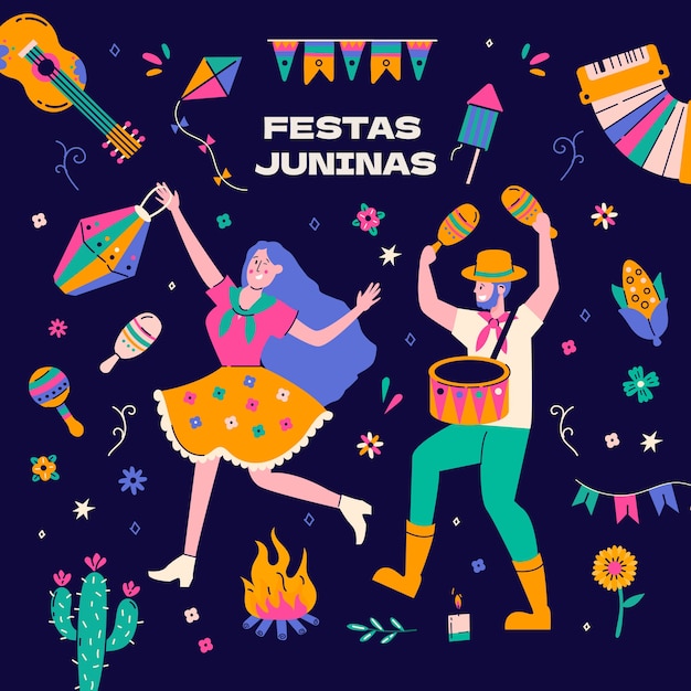 Płaska Ilustracja Juninas Fest