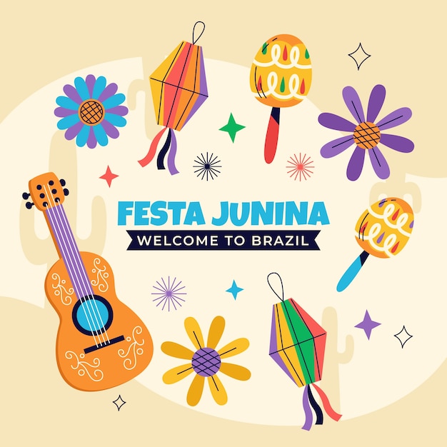 Płaska ilustracja juninas fest