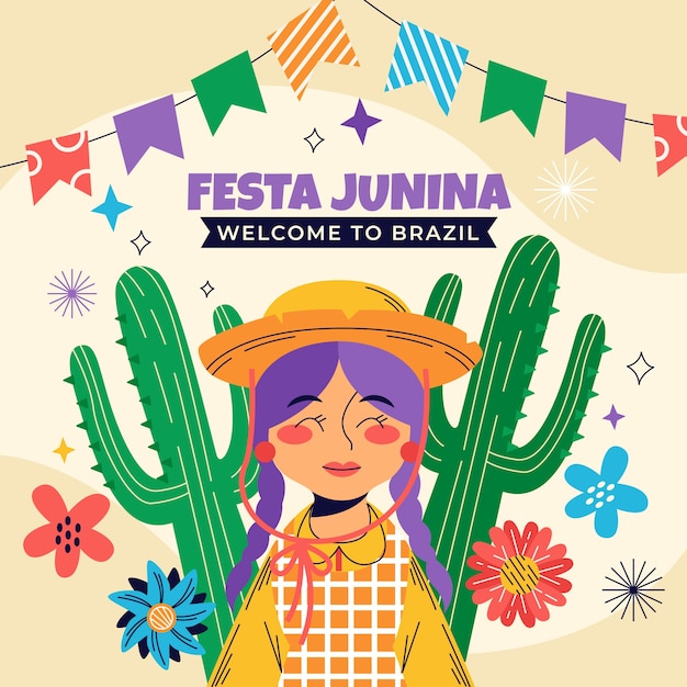 Płaska ilustracja juninas fest