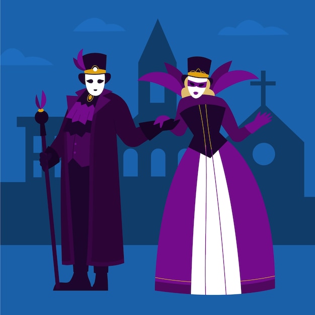 Płaska ilustracja karnawał w wenecji