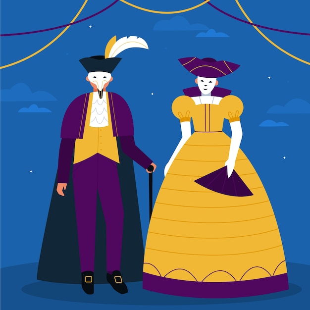 Płaska ilustracja karnawał w wenecji
