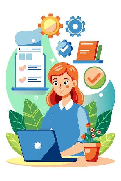 Plik wektorowy płaska ilustracja kobiety pracującej z laptopem