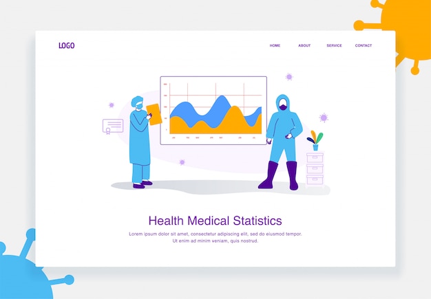 Płaska Ilustracja Koncepcja Zespołu Medycznego Przedstawiający Analizę Danych Zdrowotnych, Covid 19 Diagram Statystyki Dla Szablonu Strony Docelowej
