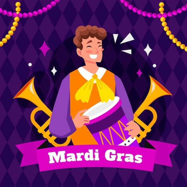 Plik wektorowy płaska ilustracja mardi gras