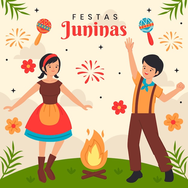Płaska Ilustracja Na Brazylijskie Obchody Festas Juninas