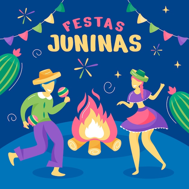 Płaska Ilustracja Na Brazylijskie Uroczystości Festas Juninas