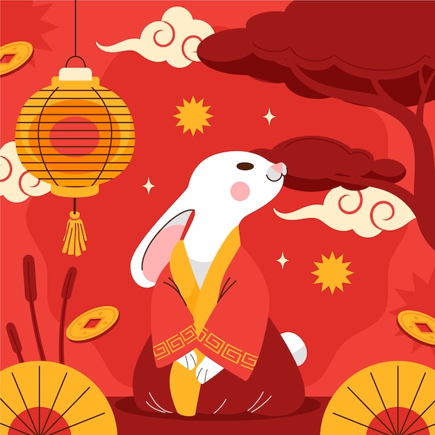Płaska ilustracja na obchody chińskiego nowego roku