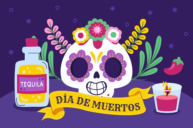 Płaska Ilustracja Na Obchody Dia De Muertos