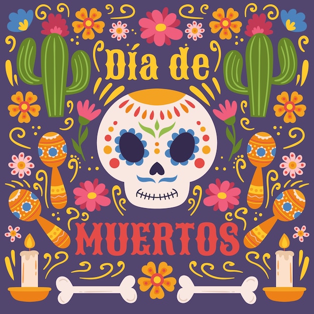 Płaska Ilustracja Na Obchody Dia De Muertos