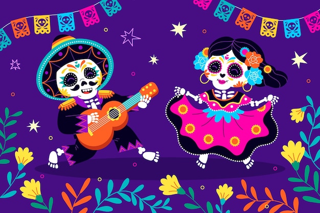 Płaska ilustracja na obchody dia de muertos