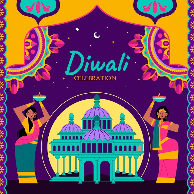 Płaska Ilustracja Na Obchody Diwali