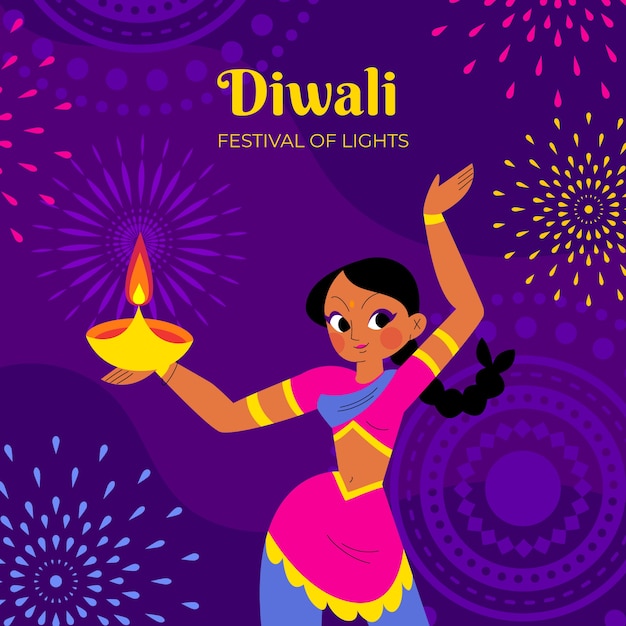 Plik wektorowy płaska ilustracja na obchody diwali