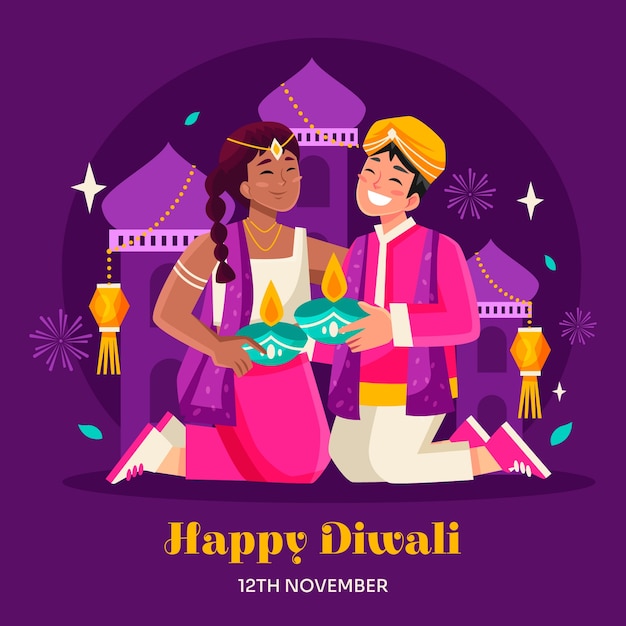 Plik wektorowy płaska ilustracja na obchody festiwalu hindu diwali