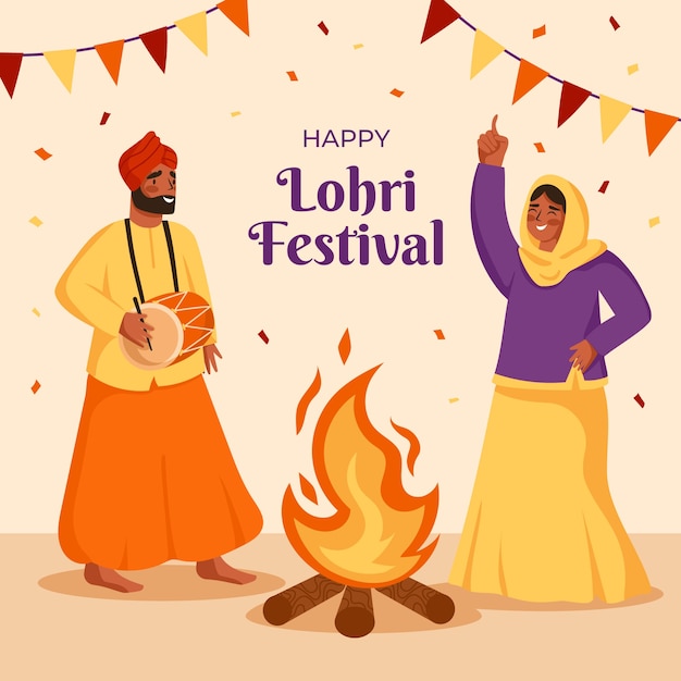 Plik wektorowy płaska ilustracja na obchody festiwalu lohri