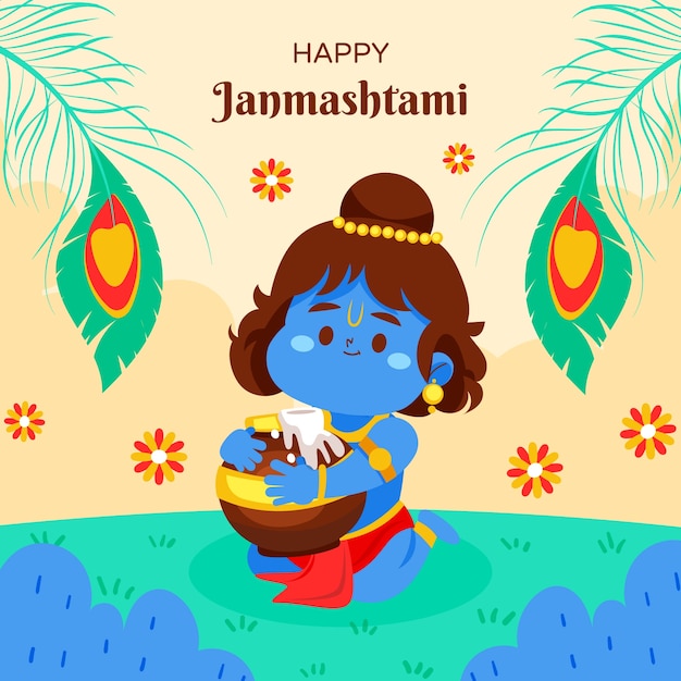 Płaska ilustracja na obchody janmashtami