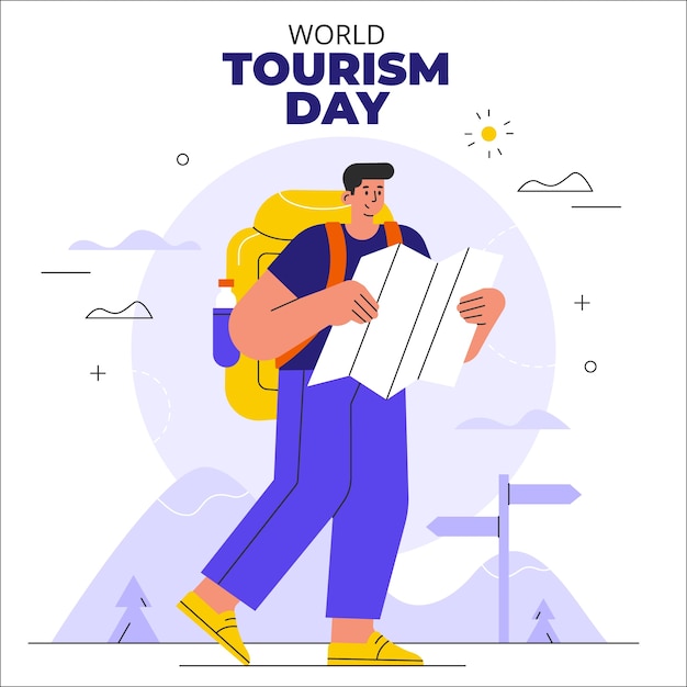 Płaska ilustracja na obchody światowego dnia turystyki