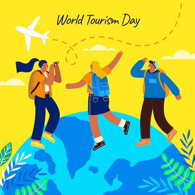 Plik wektorowy płaska ilustracja na obchody światowego dnia turystyki