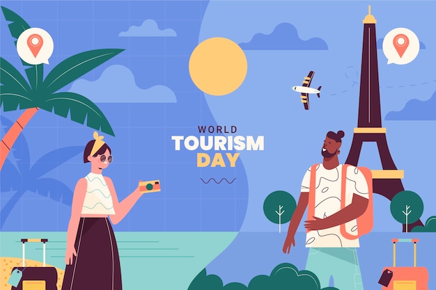 Plik wektorowy płaska ilustracja na obchody światowego dnia turystyki