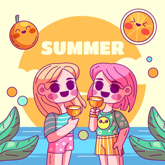 Plik wektorowy płaska ilustracja na sezon letni z przyjaciółmi