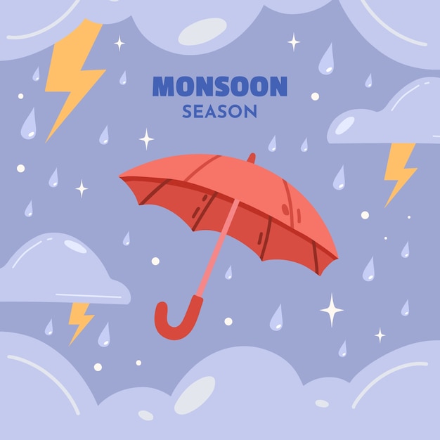 Plik wektorowy płaska ilustracja na sezon monsunowy