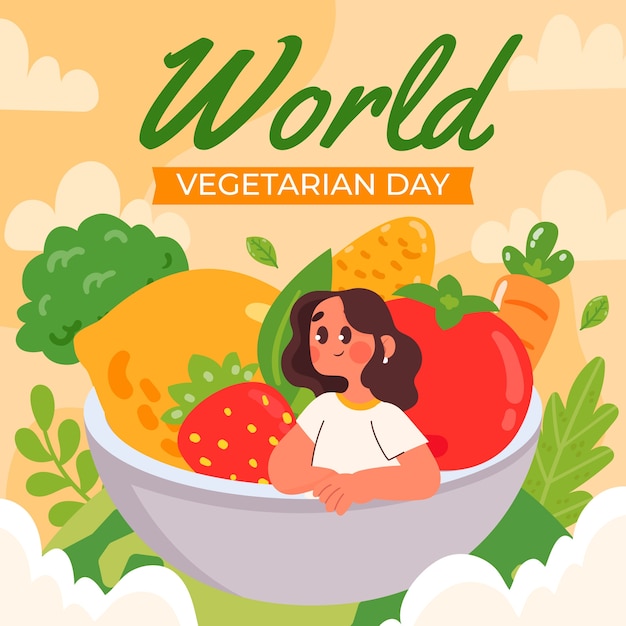 Plik wektorowy płaska ilustracja na światowy dzień wegetariański