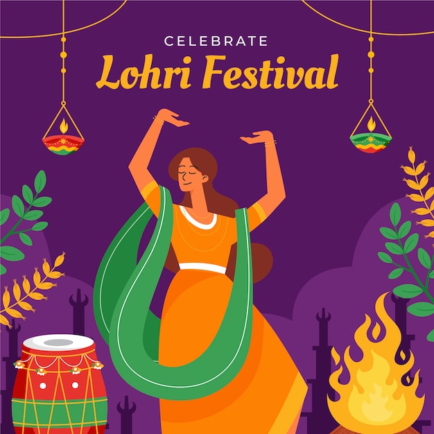 Płaska Ilustracja Na świętowanie Festiwalu Lohri