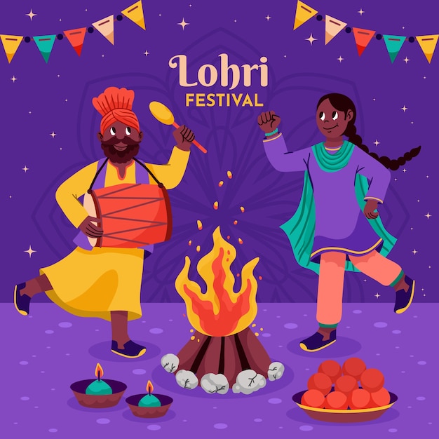 Plik wektorowy płaska ilustracja na świętowanie festiwalu lohri