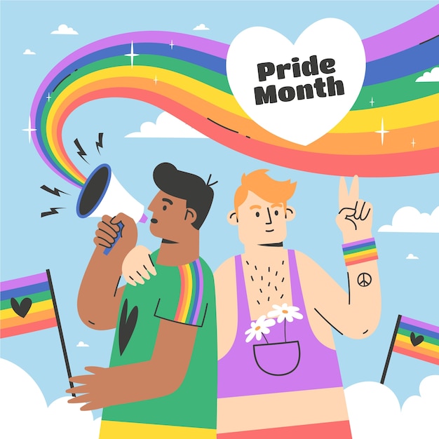 Płaska ilustracja na świętowanie miesiąca dumy LGBTQI